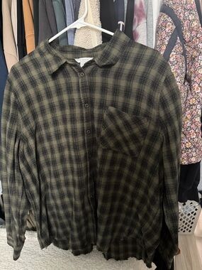 Lucky Brand Olive and Black Plaid Button-Down Shirt